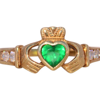 The Bantry: Irish Made Designer Signed Lab Emerald and Cubic Zirconia Claddagh Ring
