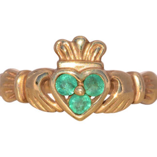 SOLD - The Kinsale: Designer Signed Irish Made Natural Emerald Claddagh Ring in Yellow Gold