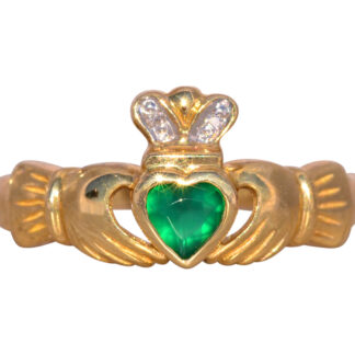 The Balbriggan:  Irish Made Designer Signed Green Agate and Natural Diaaond Claddagh Ring