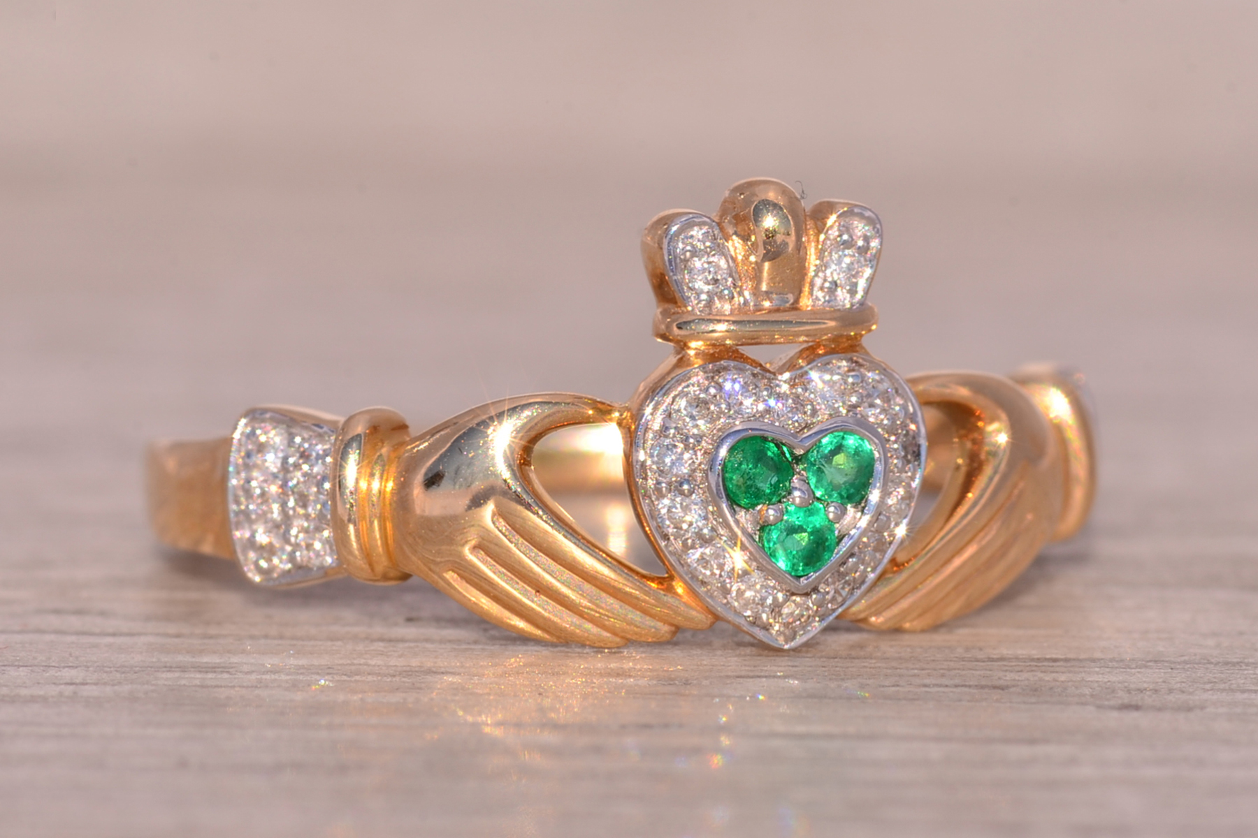 The Ennis: Designer Signed Natural Emerald and Diamond Claddagh Ring - Image 6