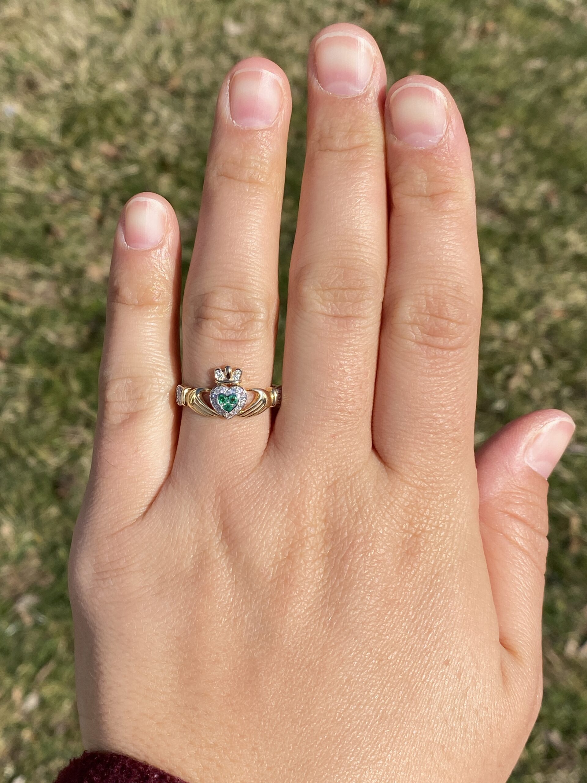 The Ennis: Designer Signed Natural Emerald and Diamond Claddagh Ring - Image 8