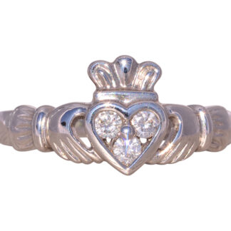 The Kilkenny: Irish Made Designer Natural Diamond Claddagh Ring in White Gold
