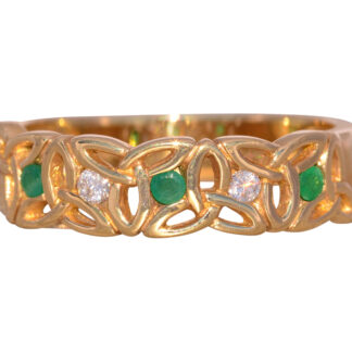 The Youghal: Designer Signed Emerald and Natural Diamond Celtic Band in Yellow Gold