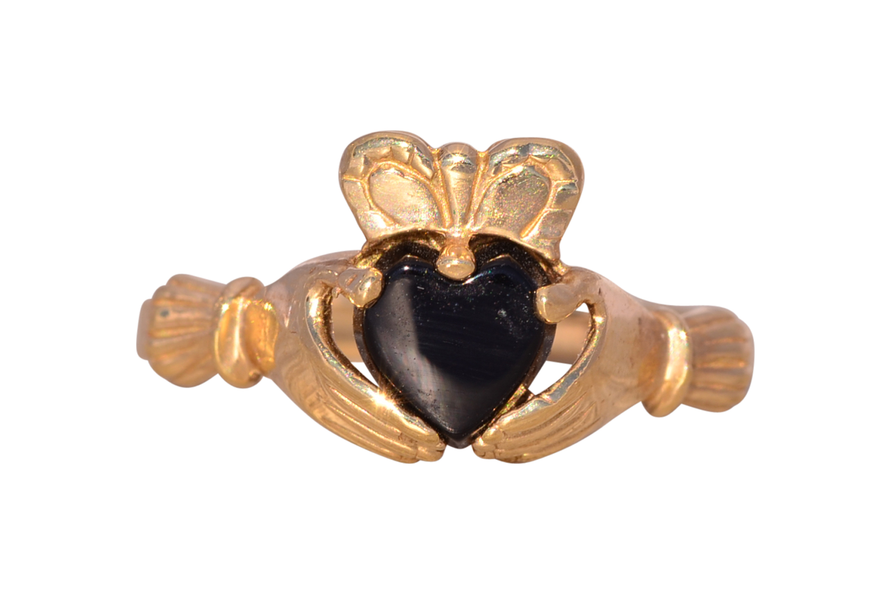 The Athlone: Claddagh Ring with Onyx in Yellow Gold