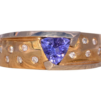 The Prince George: Trilliant Cut Tanzanite and Natural Diamond Ring in Yellow Gold