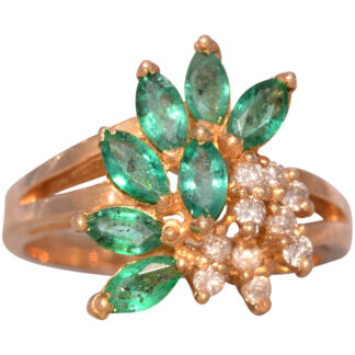 The Galway: Vintage Emerald and Natural Diamond Cocktail Ring in Yellow Gold