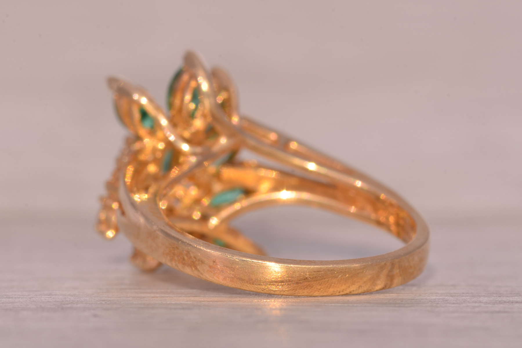 The Galway: Vintage Emerald and Natural Diamond Cocktail Ring in Yellow Gold - Image 4