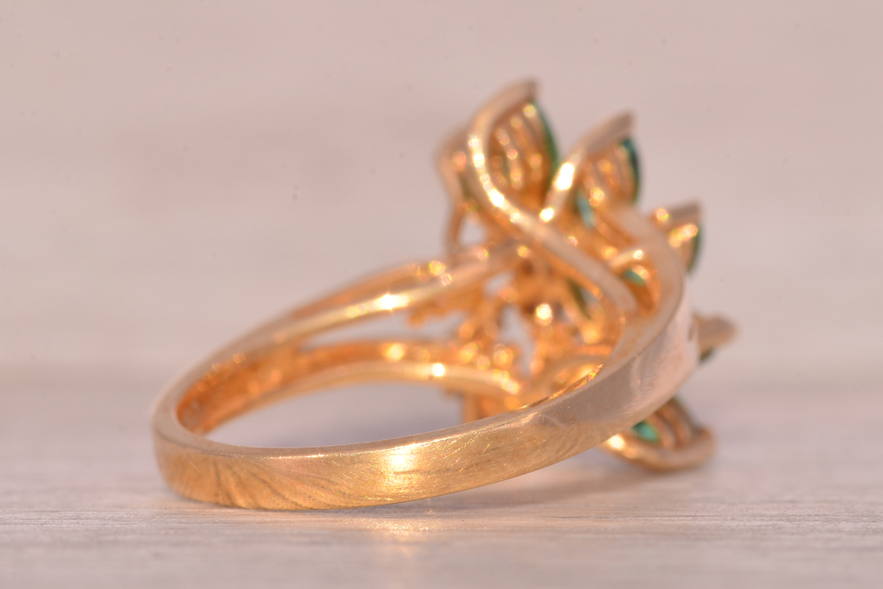 The Galway: Vintage Emerald and Natural Diamond Cocktail Ring in Yellow Gold - Image 5