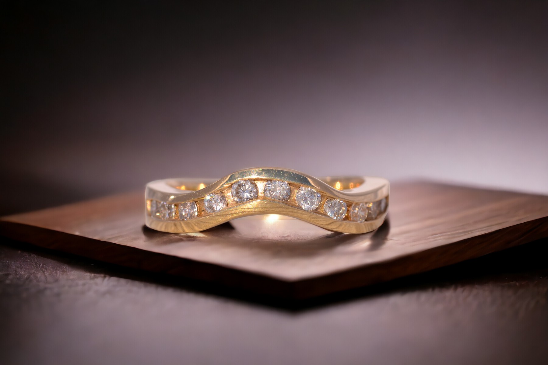 SOLD - The Pentiction: Natural Diamond Contour Band in Yellow Gold - Image 11