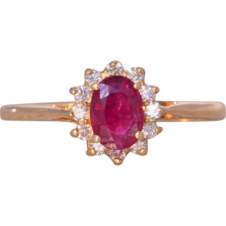 The Bandon: Natural Ruby and Diamond Halo Ring in Yellow Gold