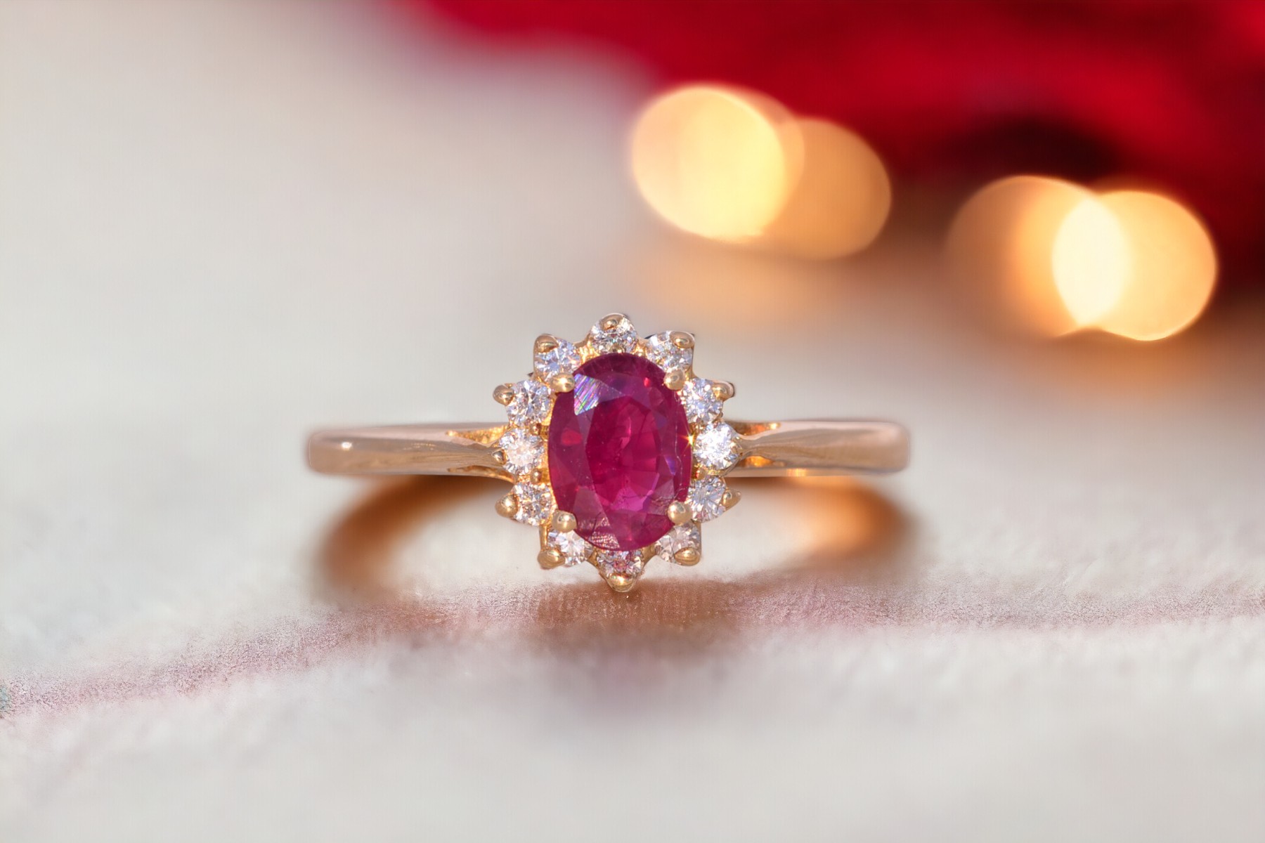 The Bandon: Natural Ruby and Diamond Halo Ring in Yellow Gold - Image 11