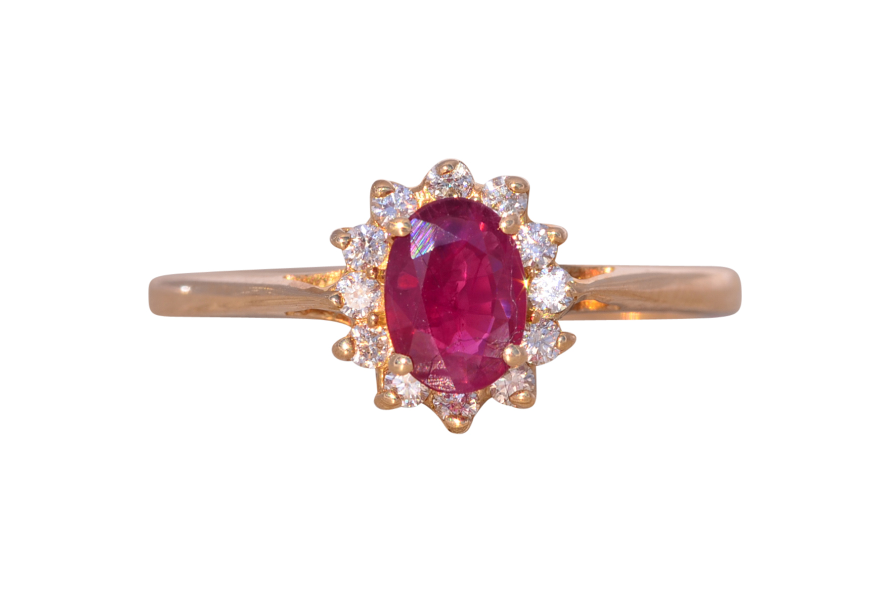 The Bandon: Natural Ruby and Diamond Halo Ring in Yellow Gold