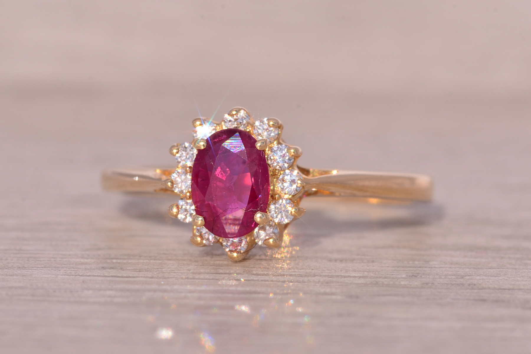 The Bandon: Natural Ruby and Diamond Halo Ring in Yellow Gold - Image 3