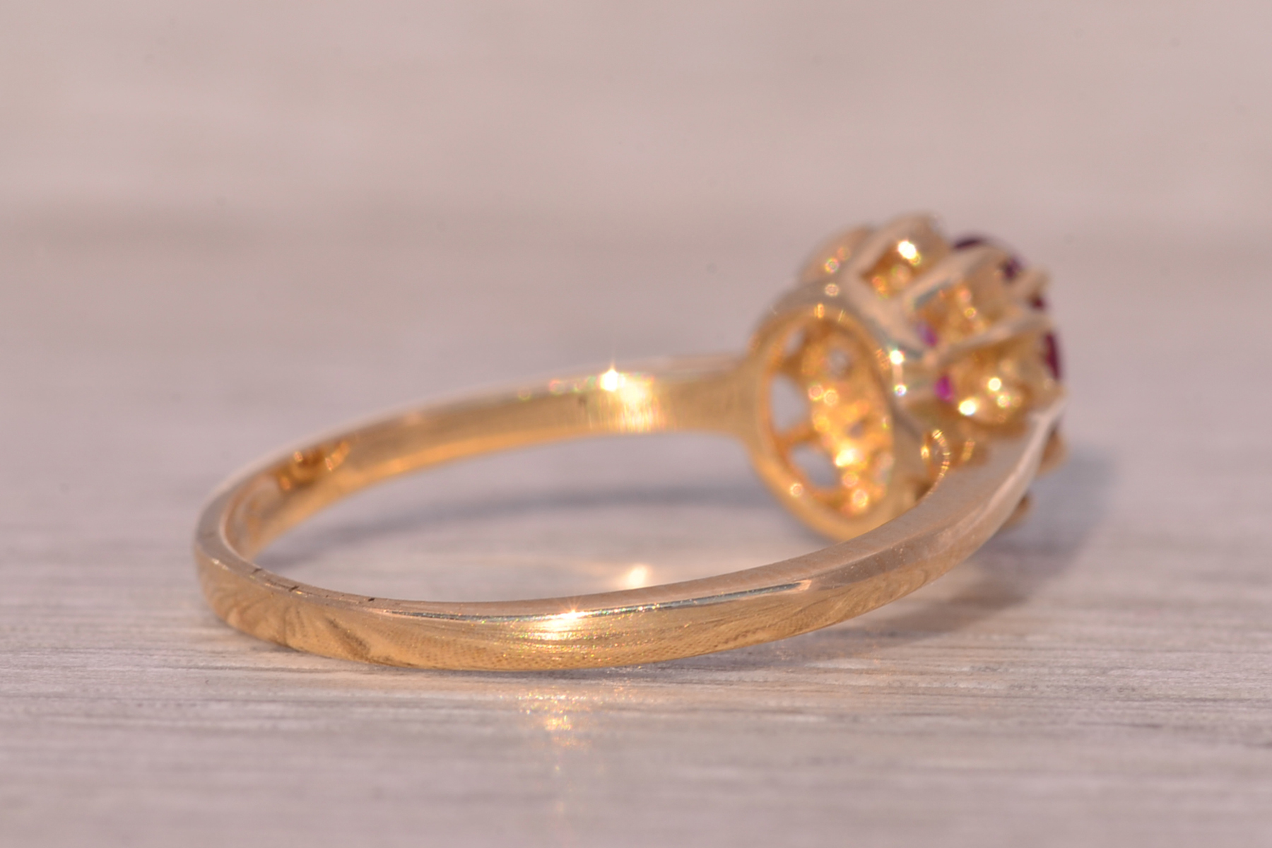 The Bandon: Natural Ruby and Diamond Halo Ring in Yellow Gold - Image 5