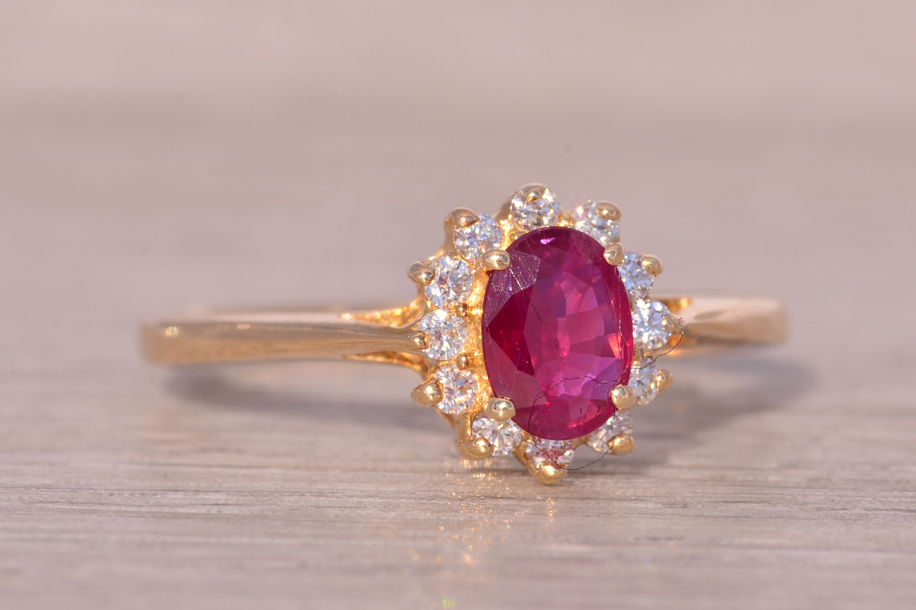 The Bandon: Natural Ruby and Diamond Halo Ring in Yellow Gold - Image 6