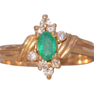 The Birr: Natural Emerald and Diamond Ring in Yellow Gold