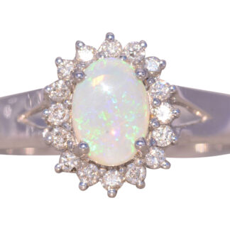 SOLD - The Cambridge: Australian Opal and Natural Diamond Ring in White Gold