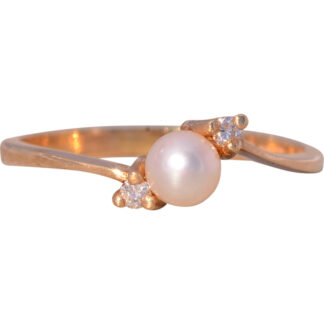 The Bendigo: Cultured Pearl and Natural Diamond Bypass Ring in Yellow Gold