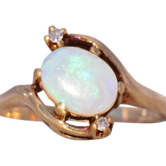The Chester: Vintage Natural Australian Opal Ring with Diamonds in Yellow Gold
