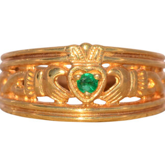 SOLD - The Westport: Irish Made Claddagh Band with Natural Emerald in Yellow Gold