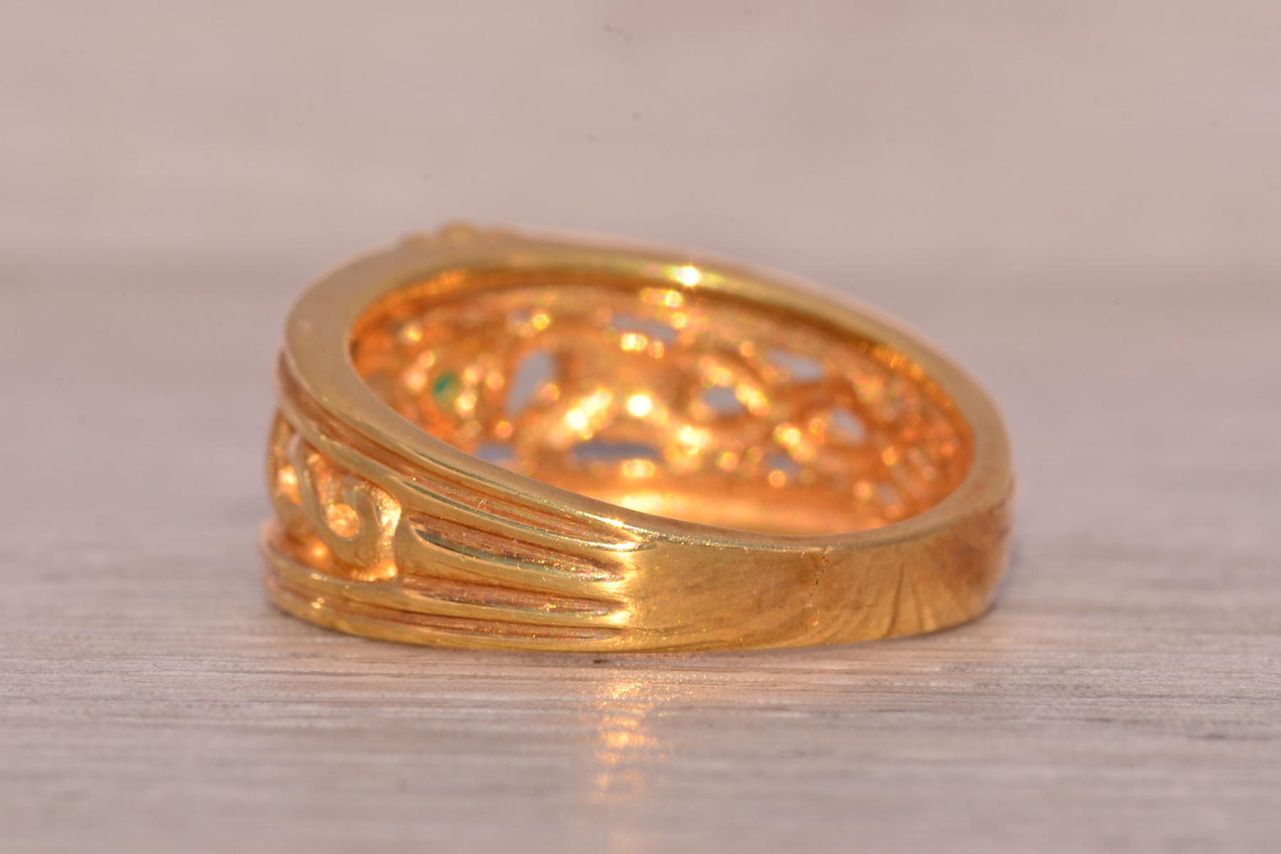 SOLD - The Westport: Irish Made Claddagh Band with Natural Emerald in Yellow Gold - Image 4