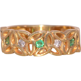 The Blarney: Designer Emerald and Natural Diamond Celtic Band in Yellow Gold