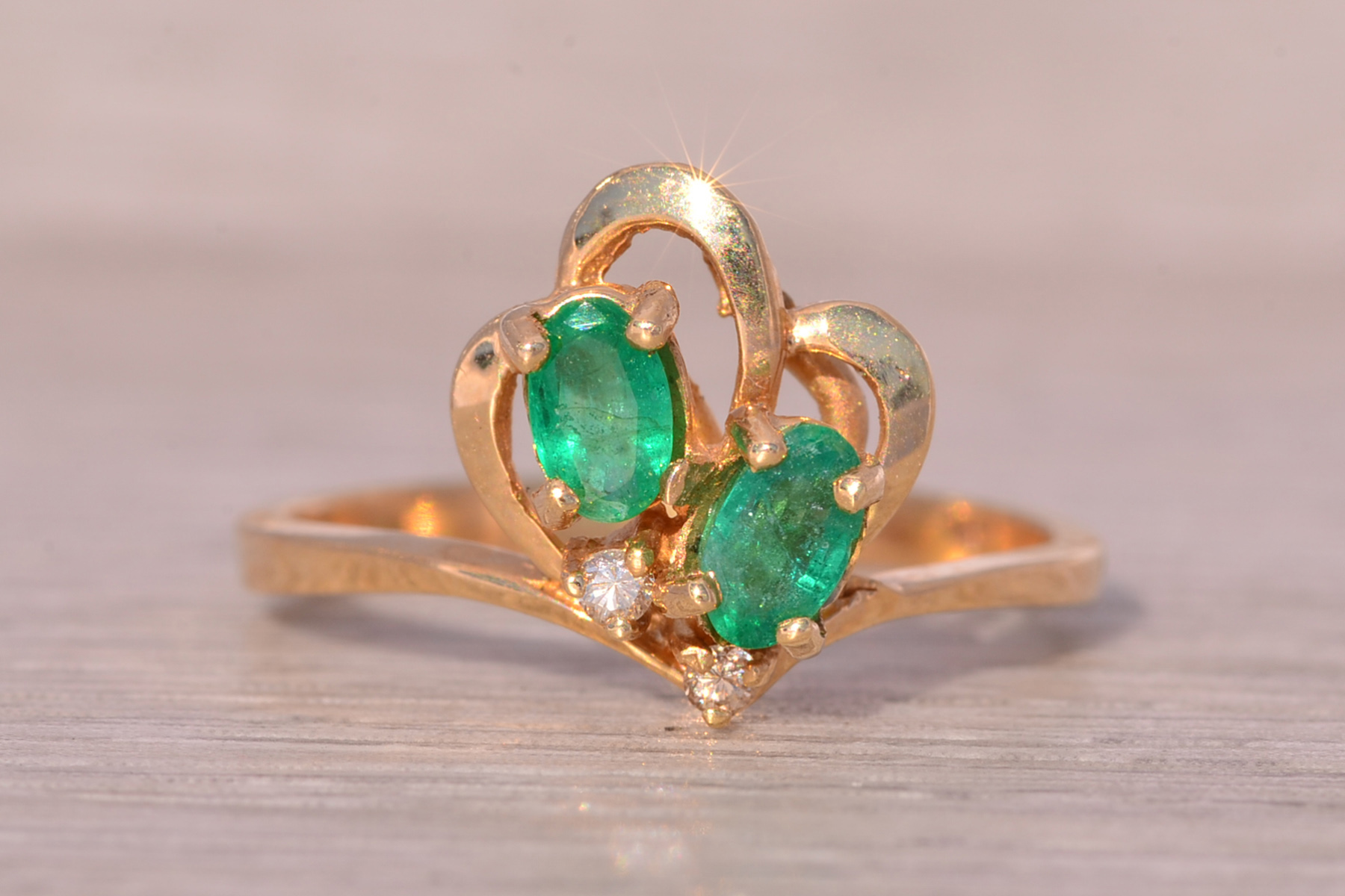 The Duo: Emerald and Natural Diamond Cocktail Ring in Yellow Gold - Image 2