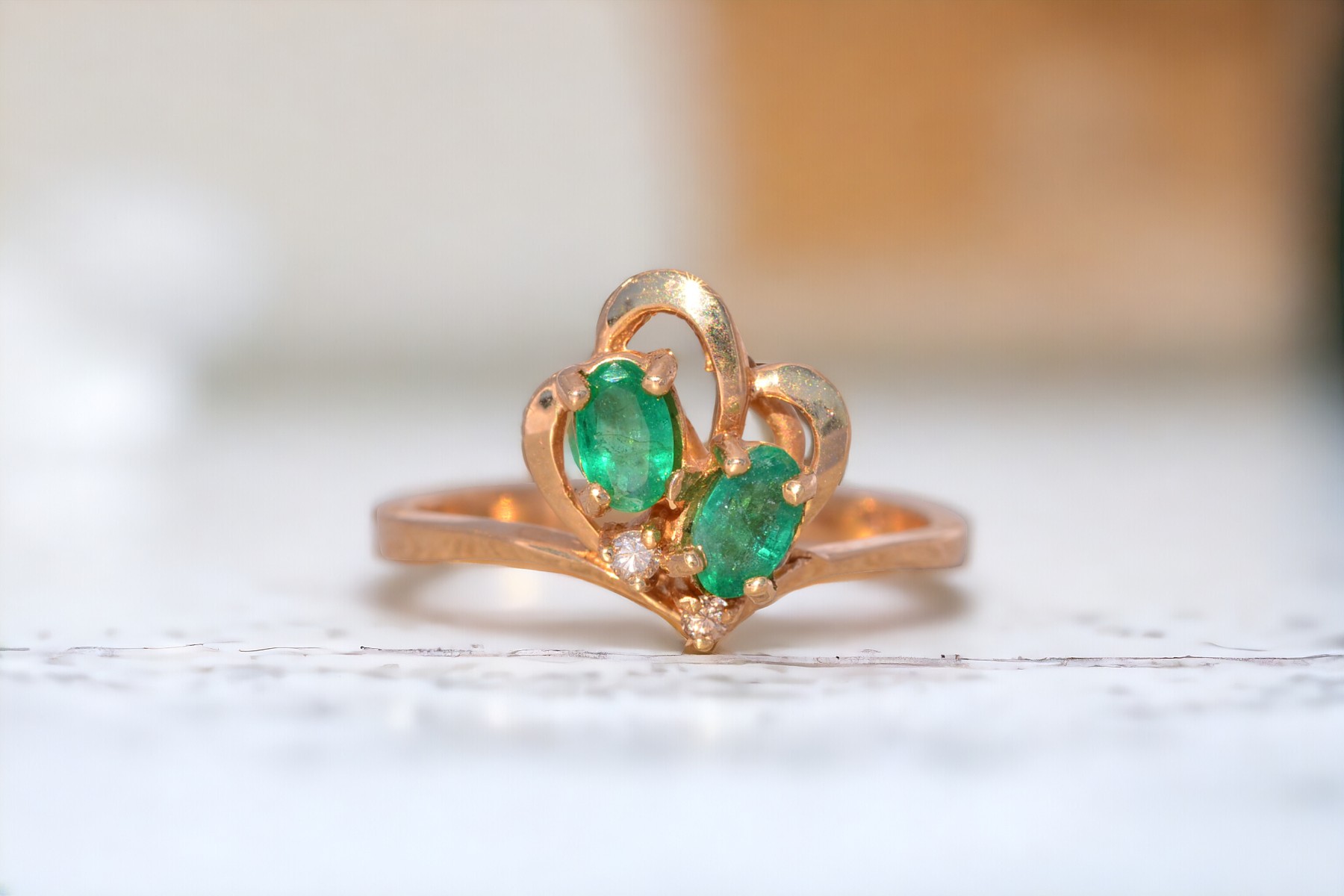 The Duo: Emerald and Natural Diamond Cocktail Ring in Yellow Gold - Image 11