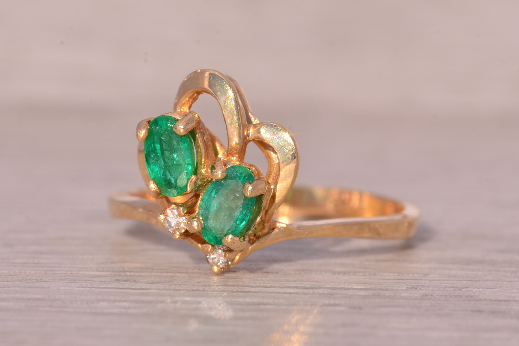 The Duo: Emerald and Natural Diamond Cocktail Ring in Yellow Gold - Image 3