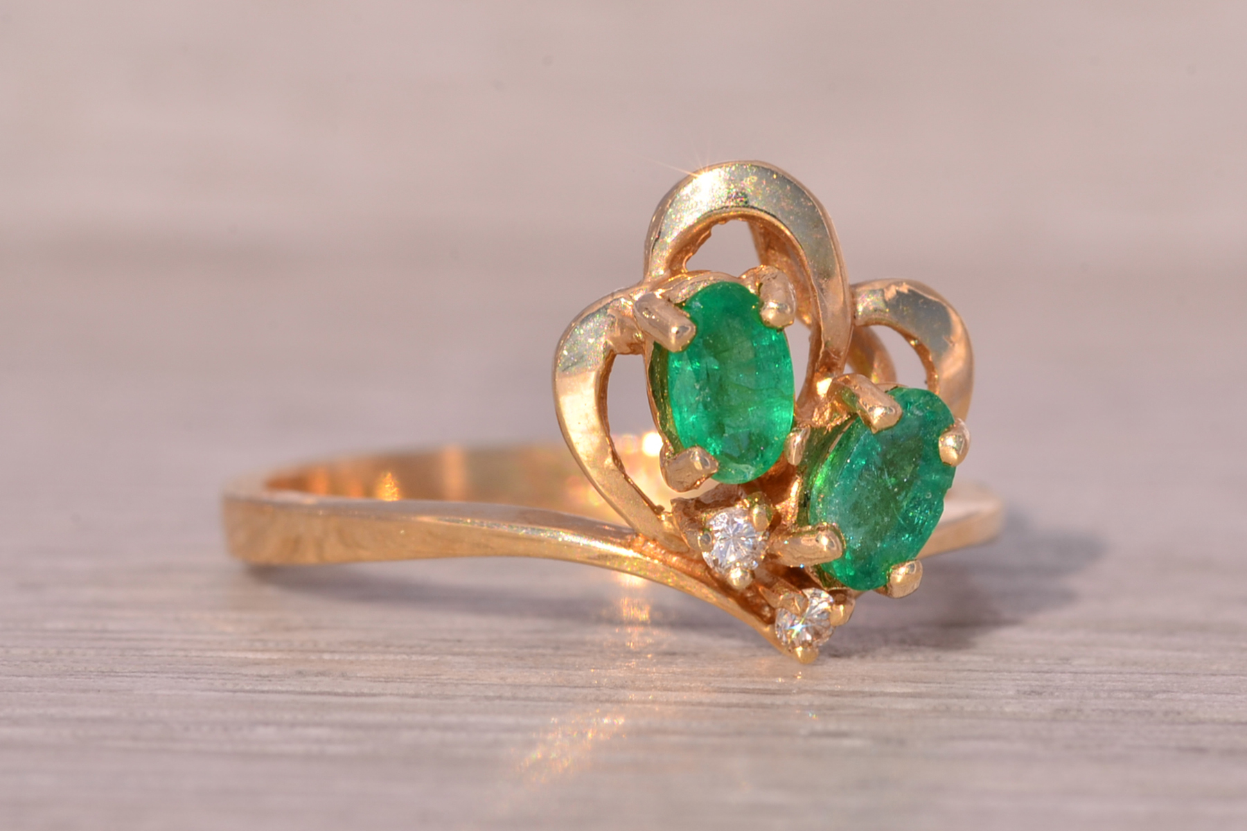The Duo: Emerald and Natural Diamond Cocktail Ring in Yellow Gold - Image 6