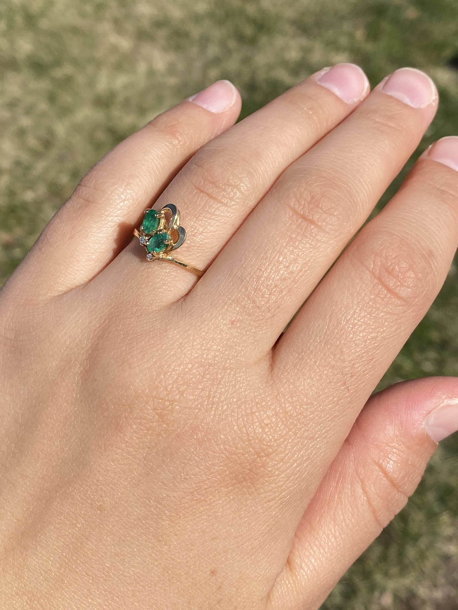 The Duo: Emerald and Natural Diamond Cocktail Ring in Yellow Gold - Image 9