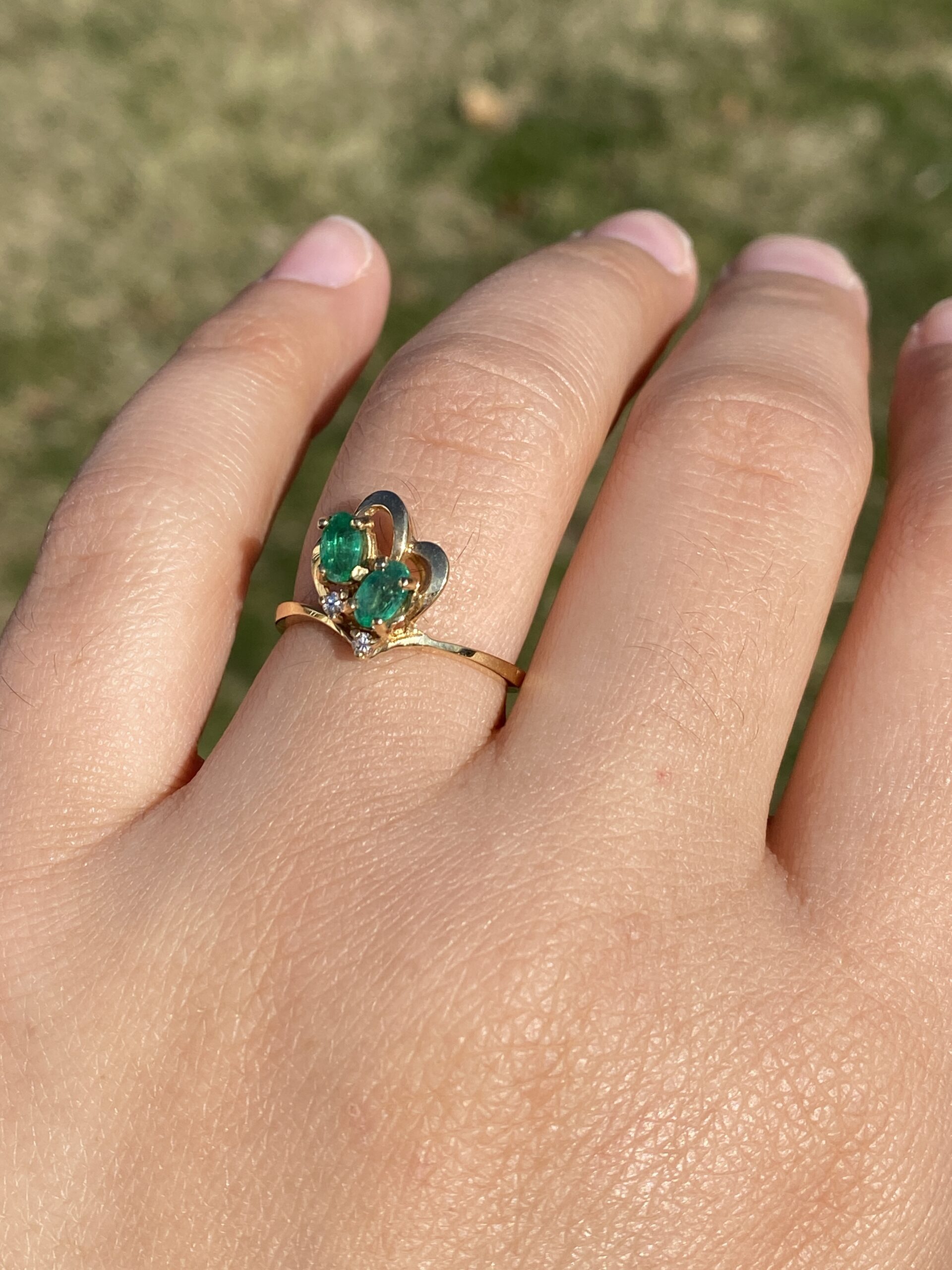 The Duo: Emerald and Natural Diamond Cocktail Ring in Yellow Gold - Image 10