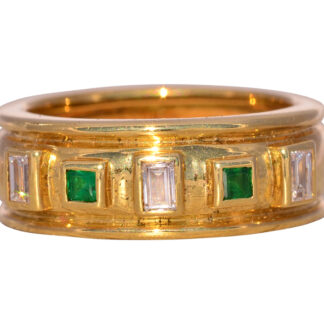 SOLD - The Ballina: Signed Emerald and Natural Diamond Band in Yellow Gold