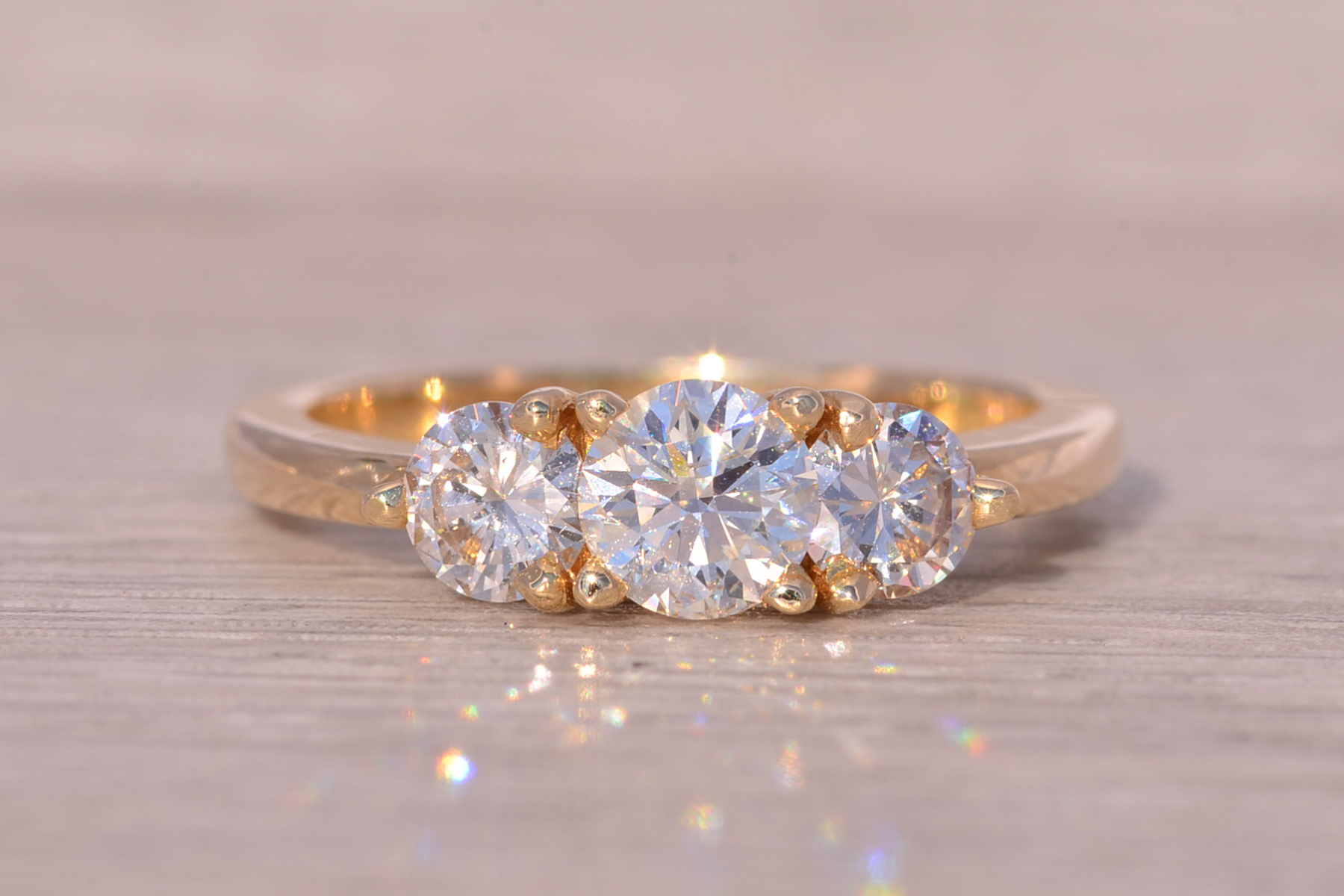 The Dunmore: Past Present and Future Natural Diamond Three Stone Ring in Yellow Gold - Image 2