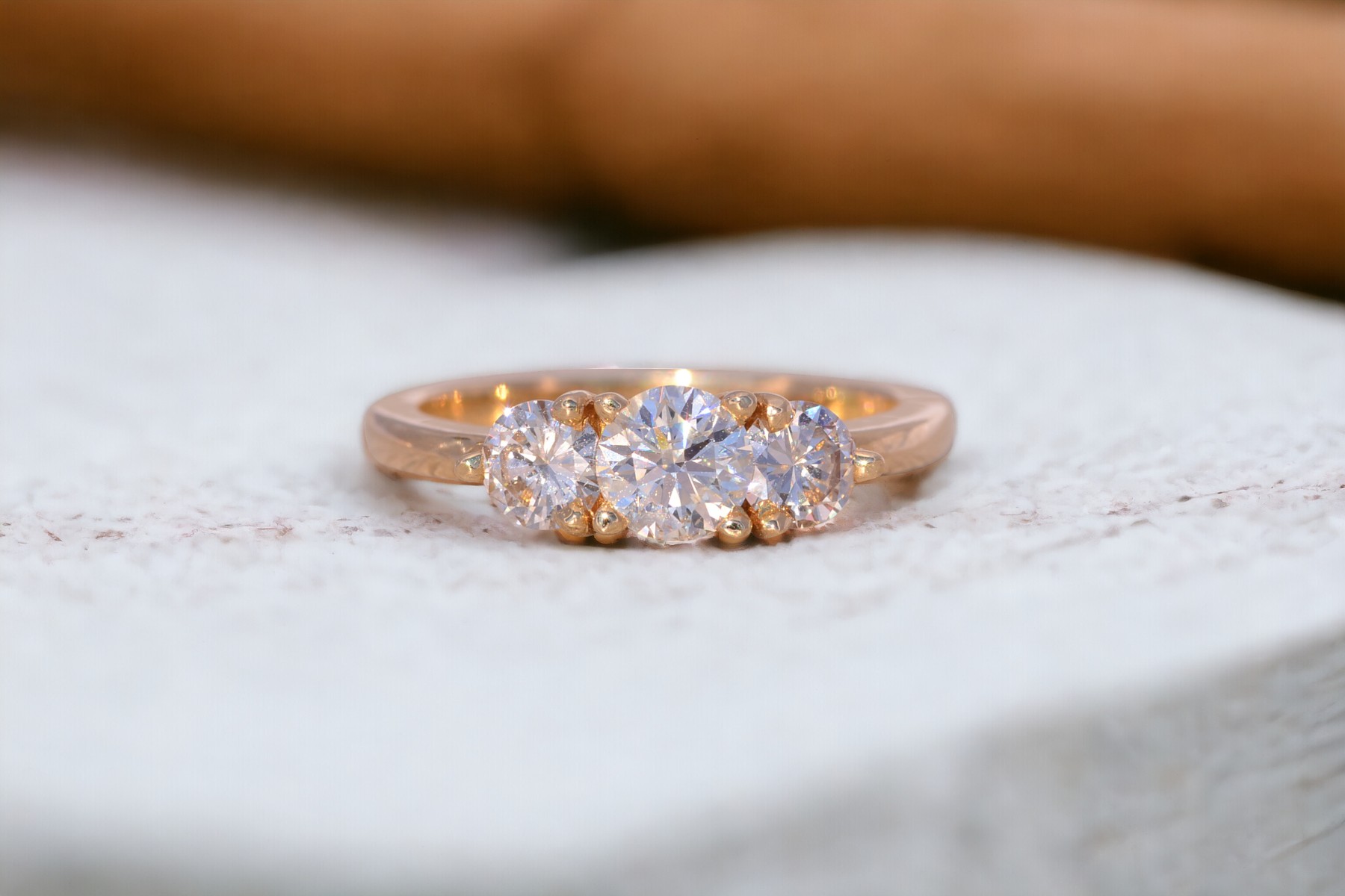 The Dunmore: Past Present and Future Natural Diamond Three Stone Ring in Yellow Gold - Image 11