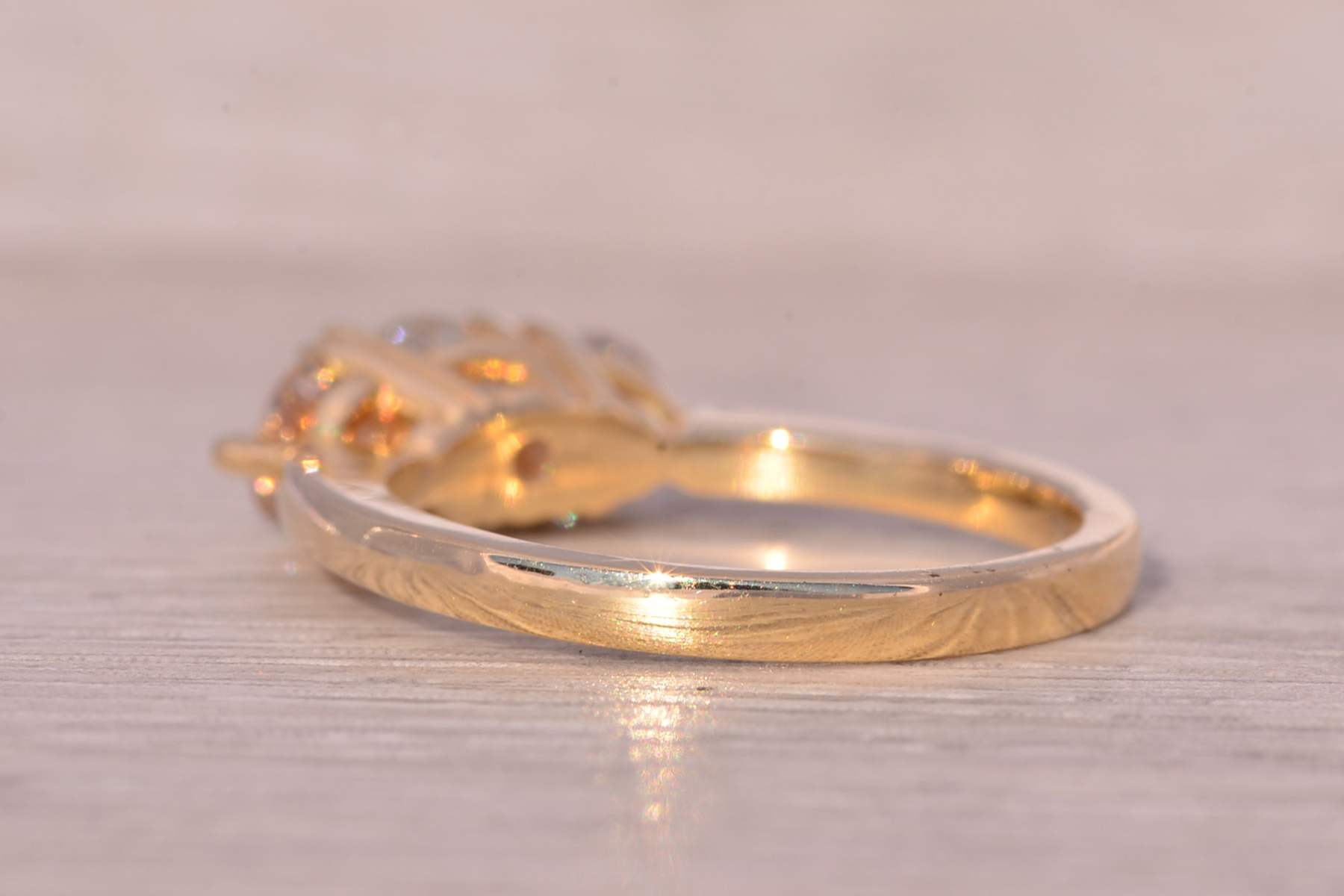 The Dunmore: Past Present and Future Natural Diamond Three Stone Ring in Yellow Gold - Image 4