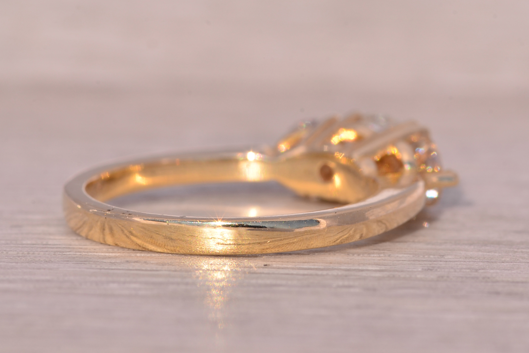 The Dunmore: Past Present and Future Natural Diamond Three Stone Ring in Yellow Gold - Image 5