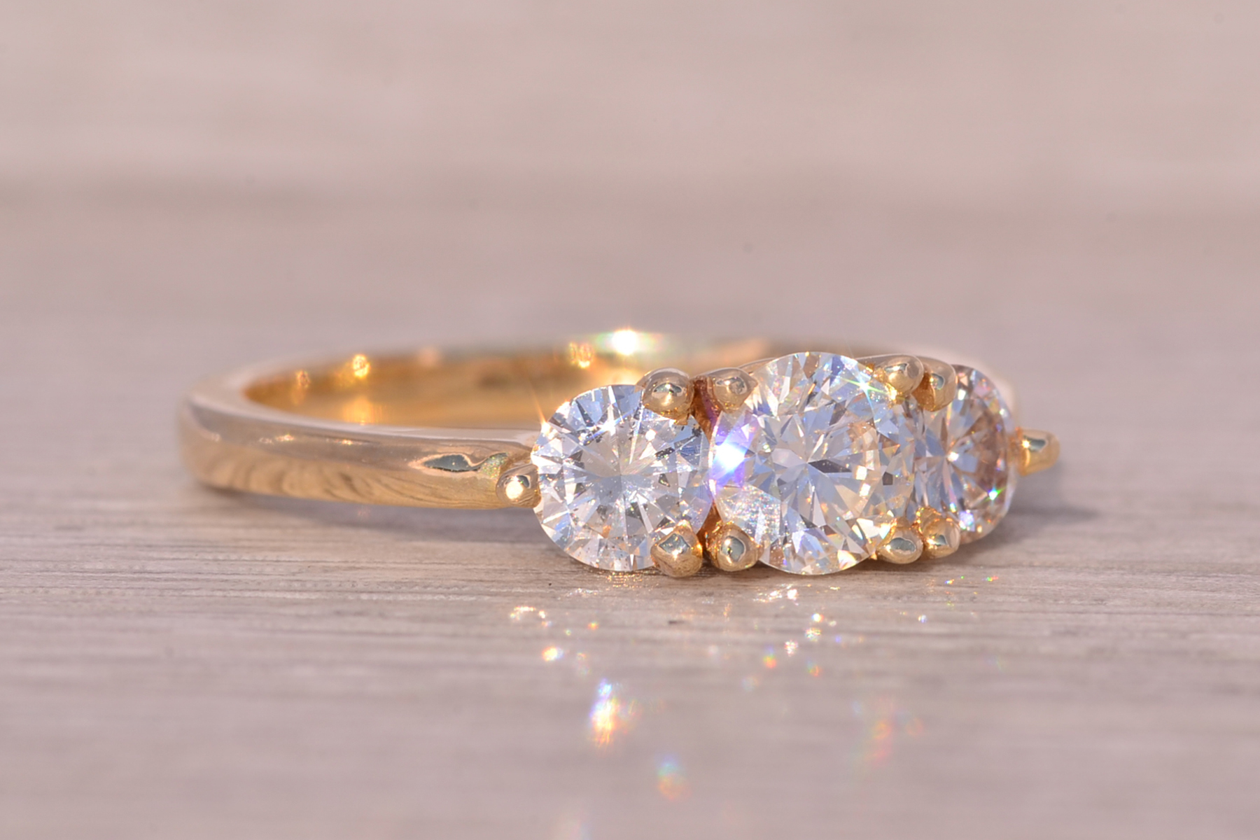 The Dunmore: Past Present and Future Natural Diamond Three Stone Ring in Yellow Gold - Image 6