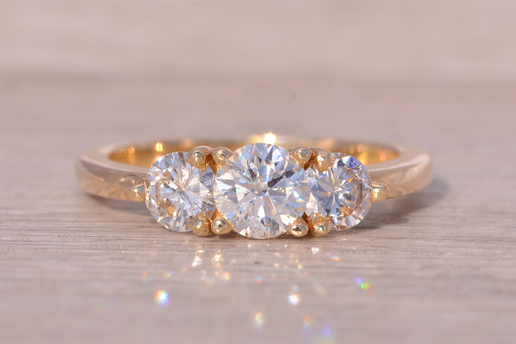 The Dunmore: Past Present and Future Natural Diamond Three Stone Ring in Yellow Gold - Image 7