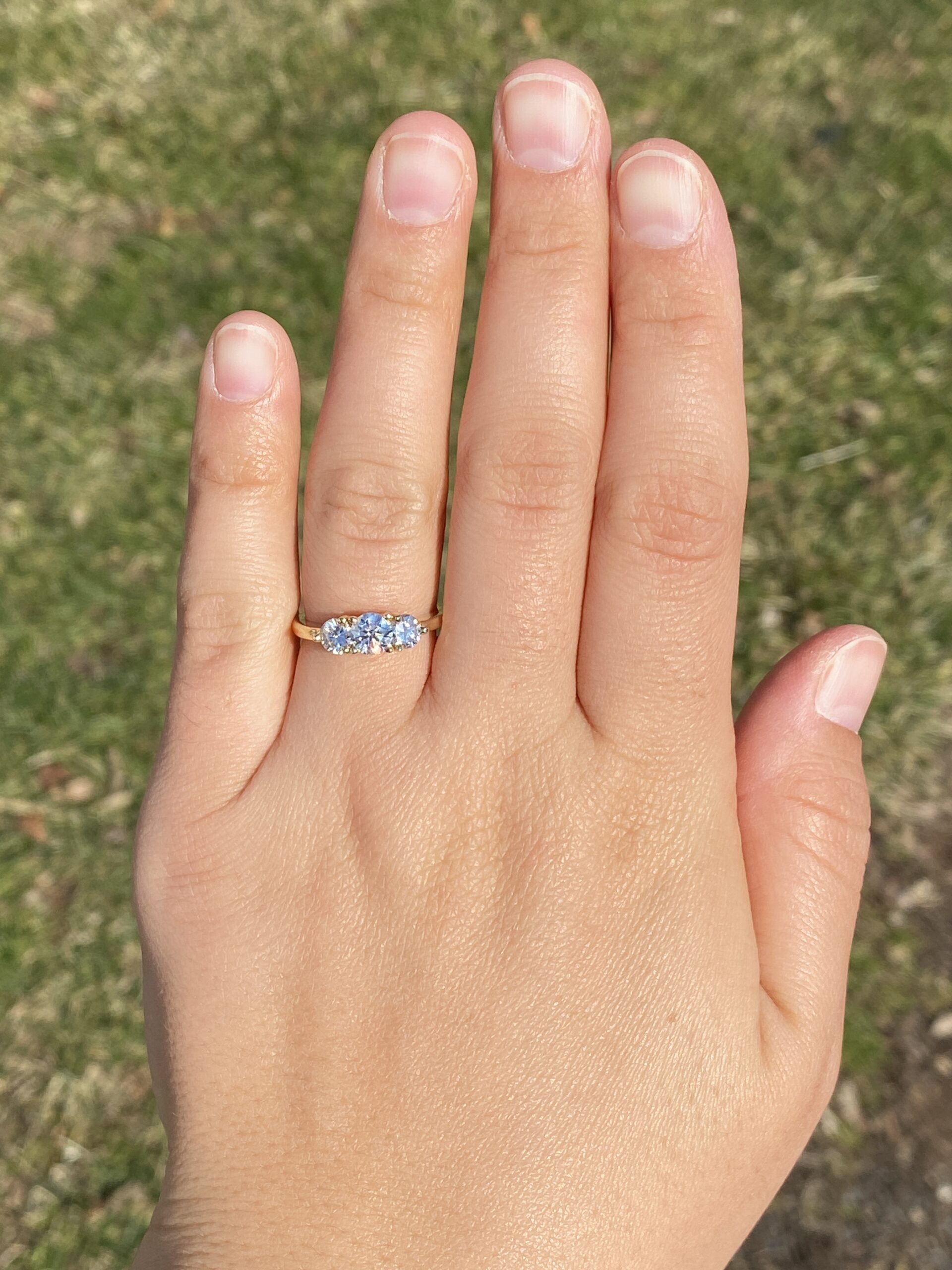 The Dunmore: Past Present and Future Natural Diamond Three Stone Ring in Yellow Gold - Image 8