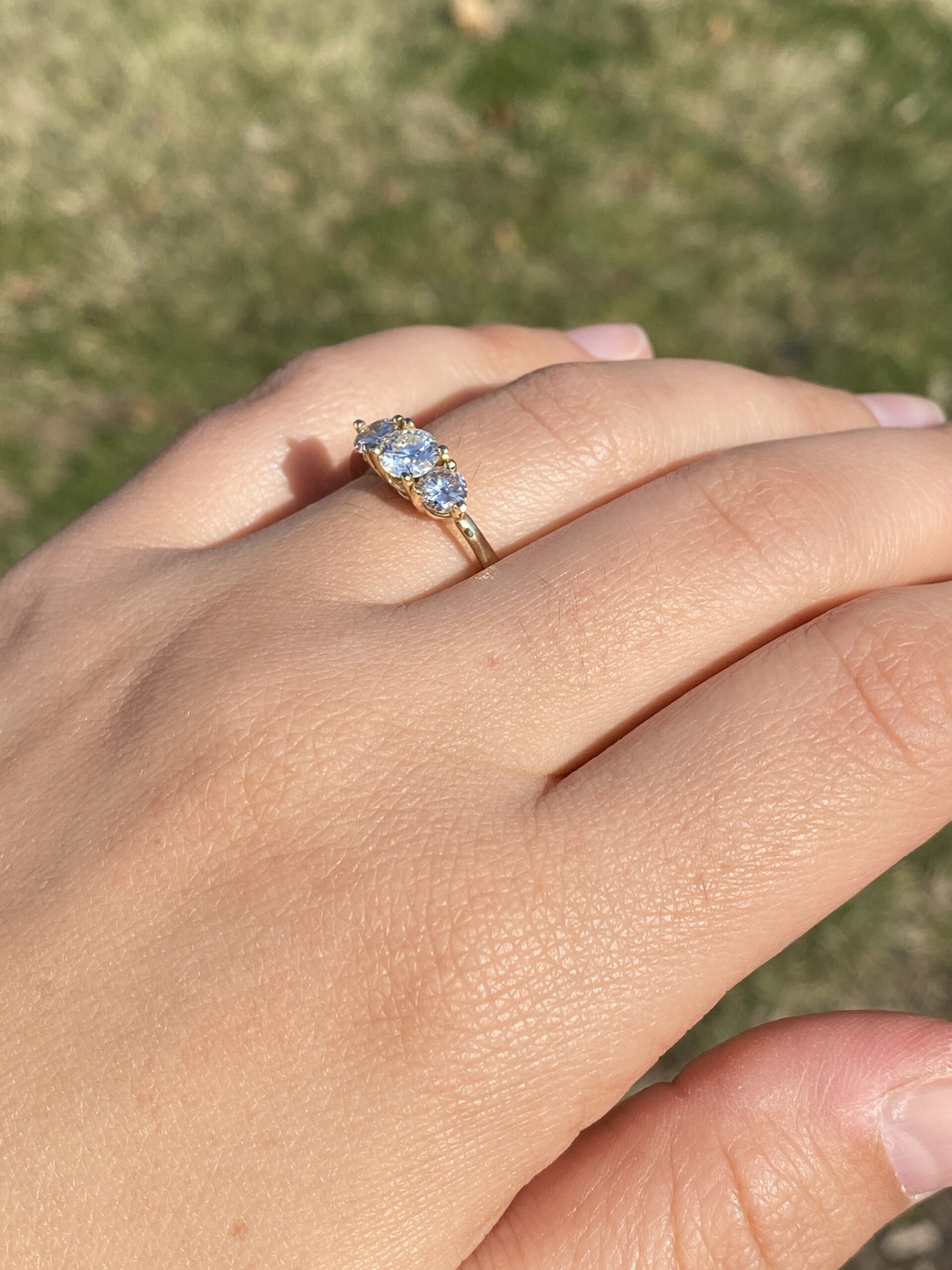 The Dunmore: Past Present and Future Natural Diamond Three Stone Ring in Yellow Gold - Image 9
