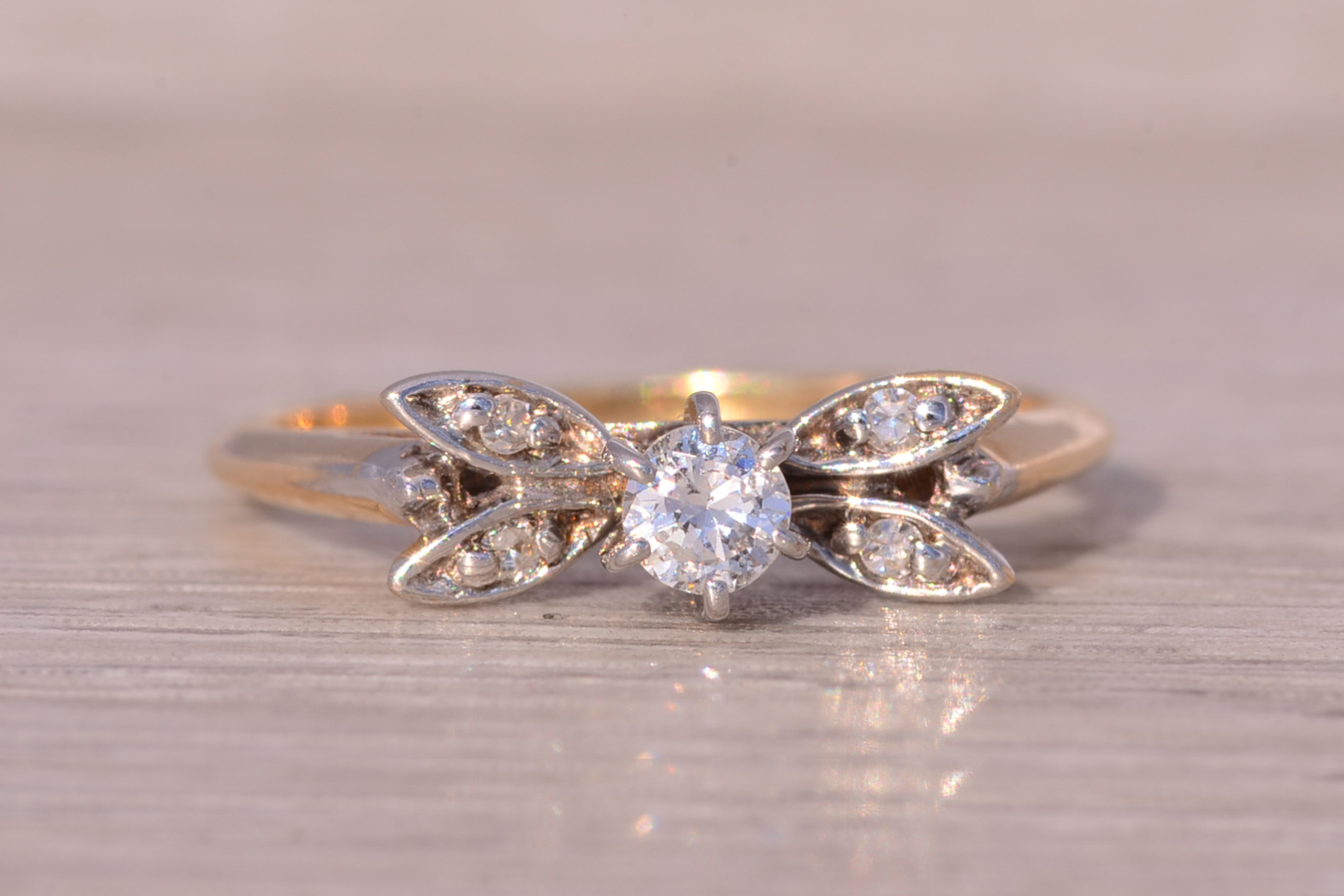SOLD - The Wigan: Vintage Natural Diamond Butterfly Promise Ring in Yellow Gold - Image 2