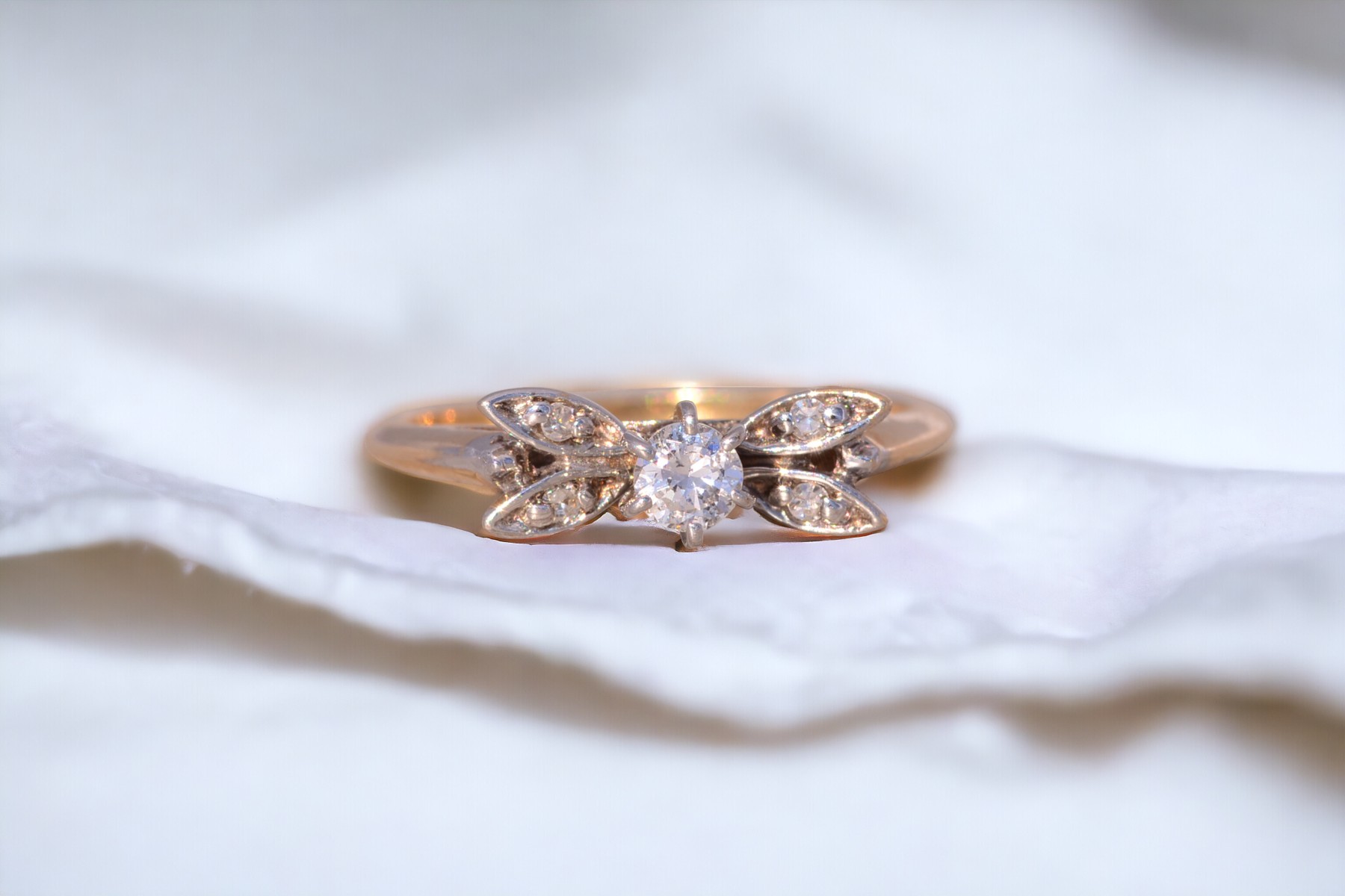 SOLD - The Wigan: Vintage Natural Diamond Butterfly Promise Ring in Yellow Gold - Image 11
