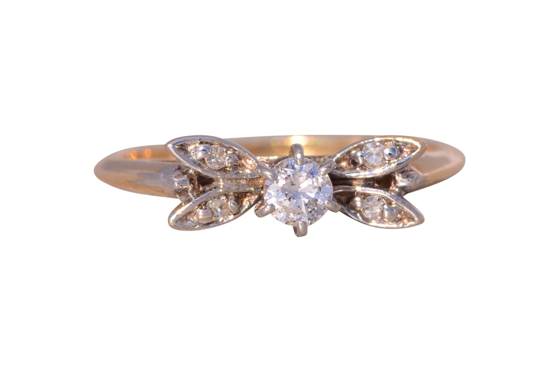 SOLD - The Wigan: Vintage Natural Diamond Butterfly Promise Ring in Yellow Gold