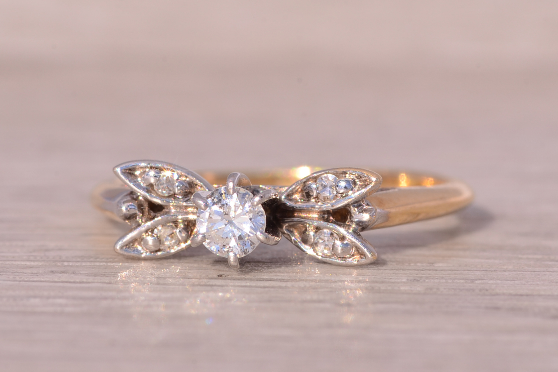 SOLD - The Wigan: Vintage Natural Diamond Butterfly Promise Ring in Yellow Gold - Image 3