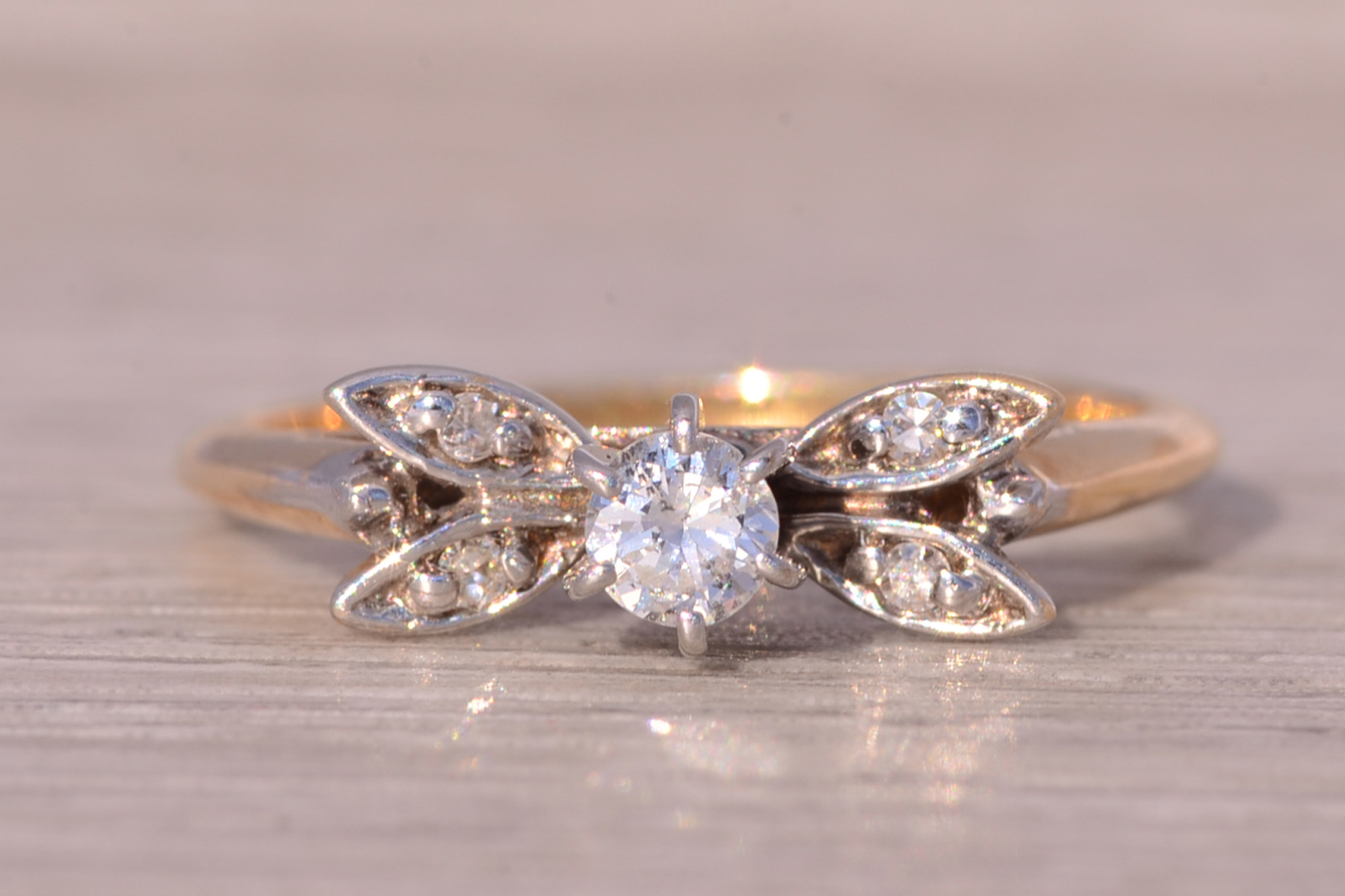 SOLD - The Wigan: Vintage Natural Diamond Butterfly Promise Ring in Yellow Gold - Image 6