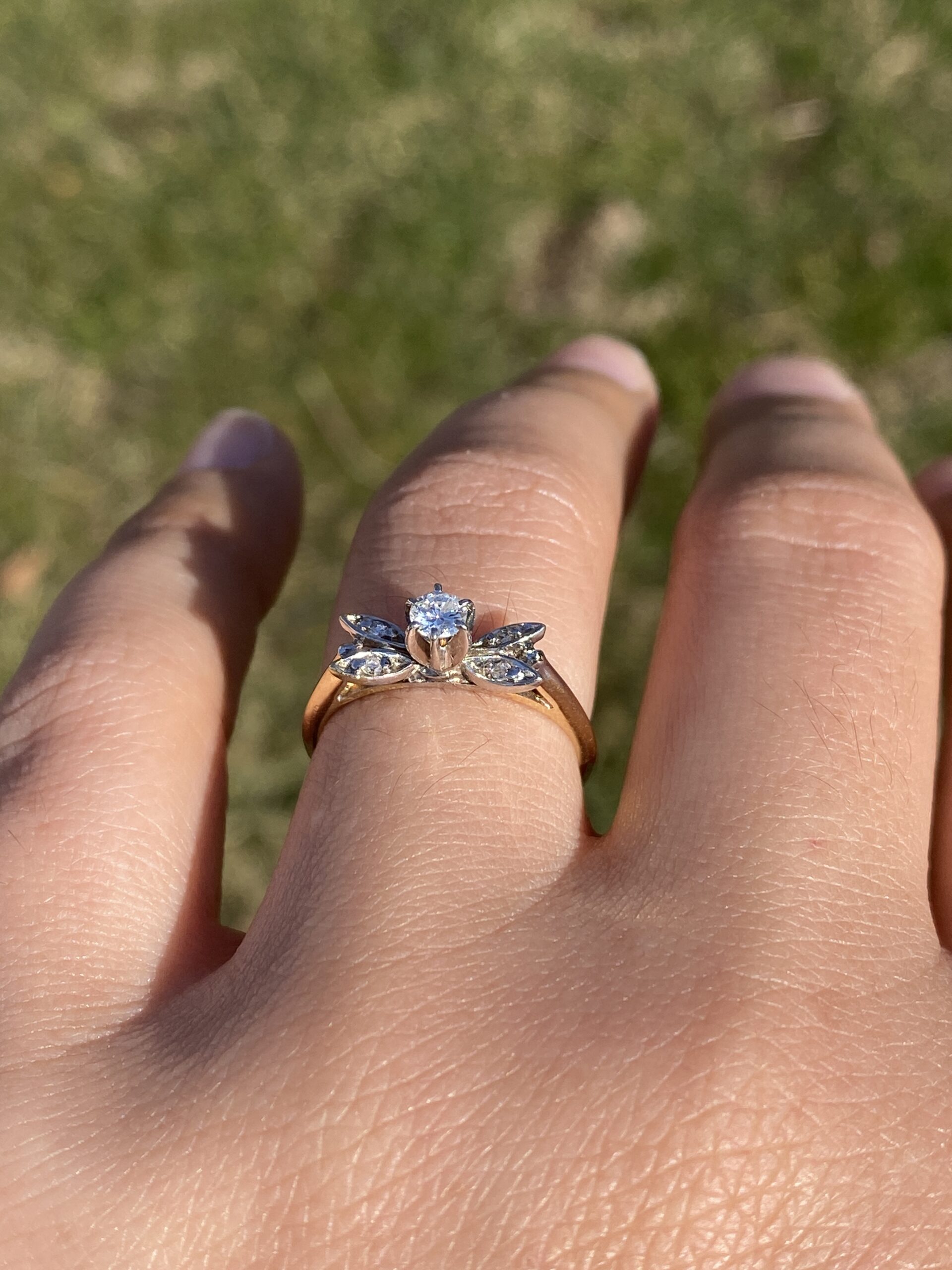 SOLD - The Wigan: Vintage Natural Diamond Butterfly Promise Ring in Yellow Gold - Image 10