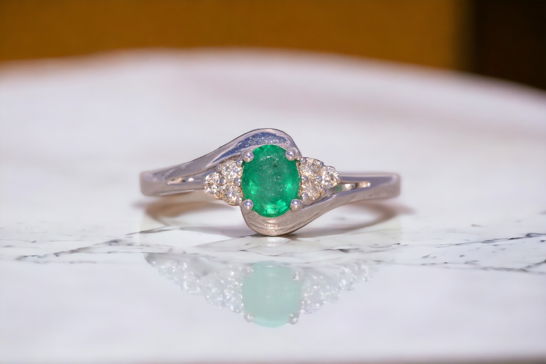 The Bray: Natural Emerald and Diamond Ring in White Gold - Image 11
