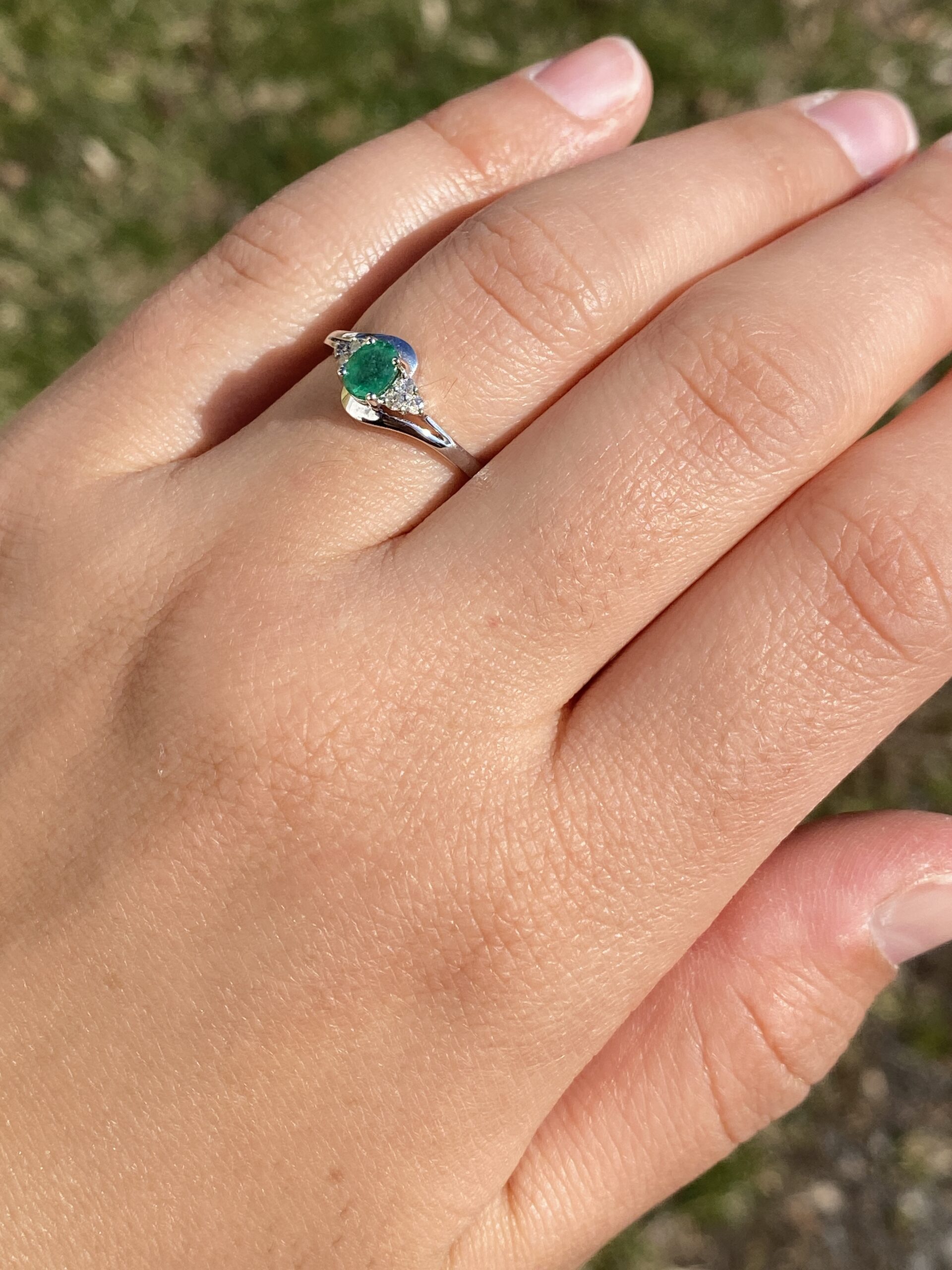 The Bray: Natural Emerald and Diamond Ring in White Gold - Image 9