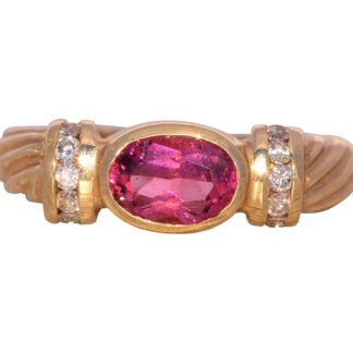 The Coventry: Bezel Set Tourmaline and Natural Diamond Ring in Yellow Gold